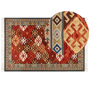 Beliani Wool Area Rug Multicolour 200 x 300 cm Hand Woven Kilim Rug Rustic Oriental Design Material:Wool Size:xx200