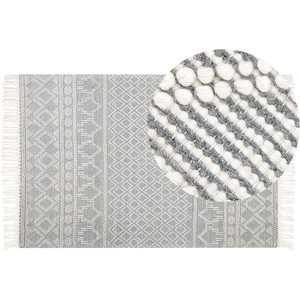 Beliani Area Rug Beige and Grey Wool 200 x 300 cm Geometric Pattern with Tassels Hand Woven Living Room Bedroom Boho Modern Material:Wool Size:xx200