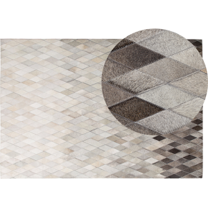 Beliani Rug White and Grey Leather 140 x 200 cm Modern Patchwork Handcrafted Material:Cowhide Leather Size:xx140