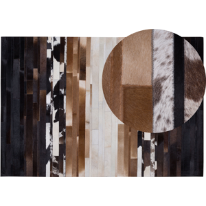 Beliani Area Rug Black and Beige Leather 160 x 230 cm Rectangular Patchwork Handcrafted Material:Cowhide Leather Size:xx160