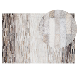 Beliani Area Rug Grey with Beige Leather 140 x 200 cm Modern Patchwork Pattern Handmade Rectangular Carpet Material:Cowhide Leather Size:xx140