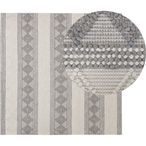 Beliani Area Rug Light Beige and Grey Wool Polyester 200 x 200 cm Hand Woven Geometric Pattern Boho Living Room Bedroom Material:Wool Size:xx200