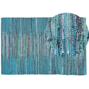 Beliani Area Rag Rug Blue Turquoise Stripes Cotton 140 x 200 cm Rectangular Hand Woven Material:Cotton Size:xx140