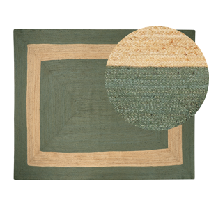 Beliani Area Rug Green Jute 300 x 400 cm Braided Handmade Geometric Pattern Natural Boho Style Textile Material:Jute Size:xx300
