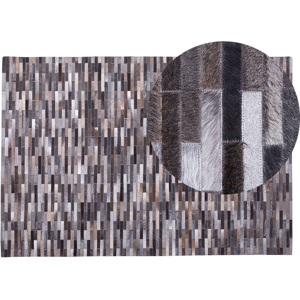 Beliani Rug Brown and Grey Cowhide Leather 200 x 140 cm Handcrafted Low Pile Modern Material:Cowhide Leather Size:xx140