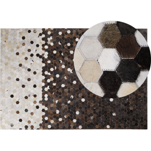 Beliani Area Rug Brown with Beige Leather 140 x 200 cm Rustic Patchwork  Material:Cowhide Leather Size:xx140