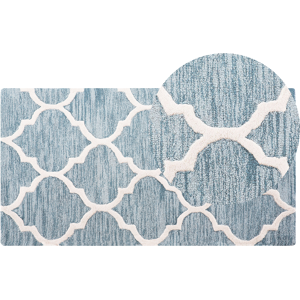 Beliani Rug Blue Wool 80 x 150 cm Trellis Quatrefoil Pattern Hand Tufted Oriental Moroccan Clover Material:Wool Size:xx80