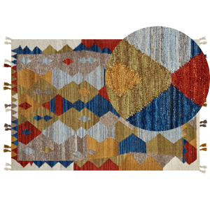 Beliani Kilim Area Rug Multicolour Wool and Cotton 160 x 230 cm Handmade Woven Boho Patchwork Pattern with Tassels Material:Wool Size:xx160