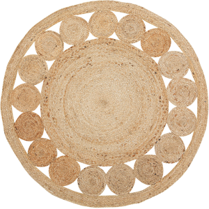 Beliani Area Rug Beige Jute Round Country Living Room ø 120 cm Material:Jute Size:xx120