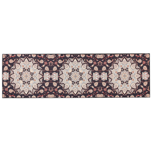 Beliani Runner Rug Black and Beige Polyester 60 x 200 cm Oriental Pattern Anti-Slip Bottom Vintage Style Modern Hallway Material:Polyester Size:xx60