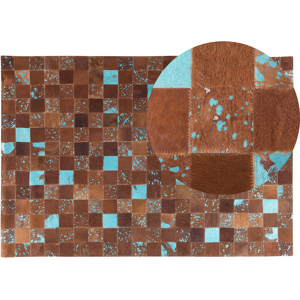 Beliani Rug Brown and Blue Leather 140 x 200 cm Cowhide Hand Crafted Material:Cowhide Leather Size:xx140