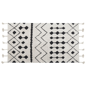 Beliani Rug Off-White Black Cotton 80 x 150 cm Geometric Pattern Runes Tribal Tassels Oriental Material:Cotton Size:xx80