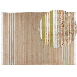 Beliani Area Rug Beige and Green Jute 160 x 230 cm Rectangular Dhurrie with Tassels Striped Pattern Handwoven Boho Style Hallway Material:Jute Size:xx160