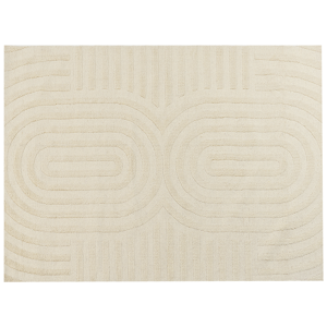 Beliani Area Rug Beige Wool 300 x 400 cm Geometric Pattern Solid Colour Modern Minimalistic Living Room Rug Material:Wool Size:xx300