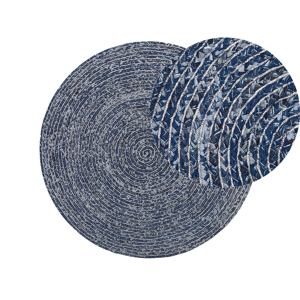 Beliani Area Rug Dark Blue Round 140 cm Boho Rustic Spiral Braided Cotton Denim Material:Cotton Size:xx140