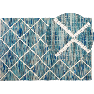 Beliani Area Rug Blue 140 x 200 cm Wool Geometric Pattern Material:Wool Size:xx140