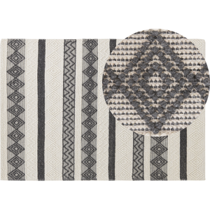 Beliani Area Rug Beige and Grey Wool Polyester 140 x 200 cm Hand Woven Geometric Pattern Boho Living Room Bedroom Material:Wool Size:xx140