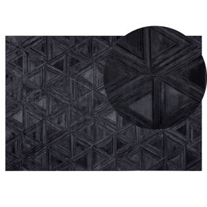 Beliani Rug Black Cowhide Leather 200 x 140 cm Pattern Handcrafted Low Pile Modern Material:Cowhide Leather Size:xx140