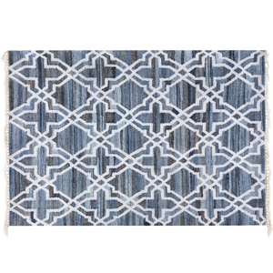 Beliani Rug Blue Jute 140 x 200 cm Trellis Quatrefoil Pattern Hand Woven Oriental Moroccan Clover Material:Cotton Size:xx140