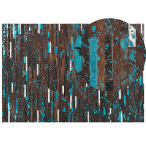 Beliani Area Rug Brown and Blue Cowhide Leather 160 x 230 cm Patchwork Striped Surface Material:Cowhide Leather Size:xx160