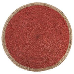 Beliani Area Rug Coral Red Jute 120 cm Round Handwoven Braided Boho Style Living Room Bedroom Hallway Material:Jute Size:xx120