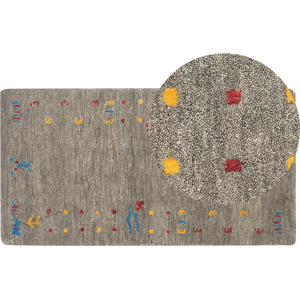 Beliani Area Rug Grey 80 x 150 cm Rectangular Multicolour Geometric Pattern Hand Tufted Boho Style Living Room Bedroom Kids Room Material:Wool Size:xx80