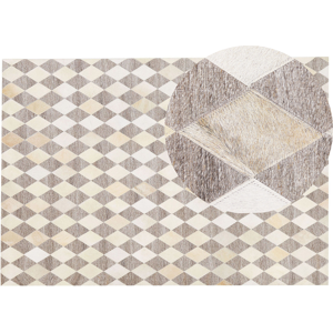 Beliani Area Rug Brown and Beige Jacquard Cowhide Leather Geometric Diamond Pattern Retro 160 x 230 cm Material:Jacquard Size:xx160