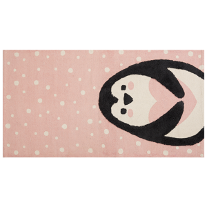 Beliani Area Rug Pink Cotton Polyester 80 x 150 cm Pinguin Print Low Pile Runner for Children Playroom  Material:Cotton Size:xx80