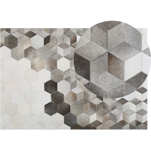 Beliani Cowhide Area Rug Grey Hair on Leather Geometric Patchwork Pattern 140 x 200 cm Material:Cowhide Leather Size:xx140