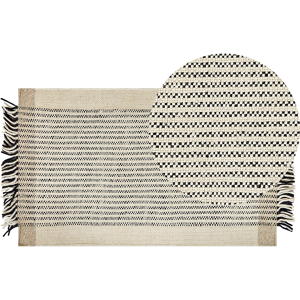 Beliani Rug Beige and Black Wool Cotton 80 x 150 cm Hand Woven Flat Weave with Tassels Material:Wool Size:xx80