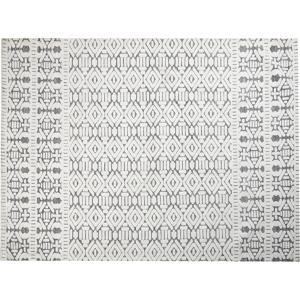 Beliani Area Rug White and Grey Polyester Cotton Backing 300 x 400 cm Decorative Floor Mat Modern Design Living Room Bedroom Material:Polyester Size:xx300