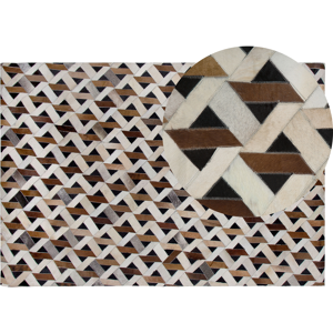 Beliani Area Rug Carpet Brown and Grey Leather Geometric Pattern 140 x 200 cm Rustic Boho Material:Leather Size:xx140