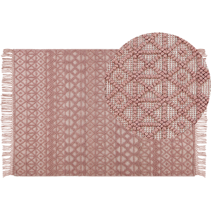 Beliani Rug Pink Wool Polyester 160 x 230 cm Geometric Pattern Tassels Boho Modern  Material:Wool Size:xx160