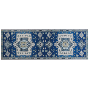 Beliani Runner Rug Blue and Beige Polyester 70 x 200 cm Geometric Pattern Anti-Slip Bottom Modern Hallway Material:Polyester Size:xx70