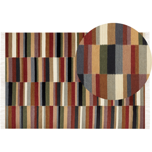 Beliani Kilim Area Rug Multicolour Wool 160 x 230 cm Hand Woven Flat Weave Geometric Pattern with Tassels Traditional Living Room Bedroom Material:Wool Size:xx160