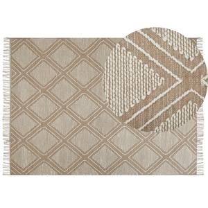 Beliani Rug Off-White Beige Cotton Wool 140 x 200 cm Geometric Pattern Runes Tribal Tassels Oriental Material:Cotton Size:xx140