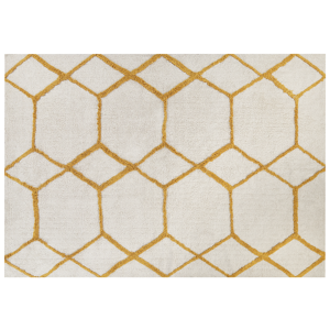 Beliani Area Rug White and Yellow Cotton 160 x 230 cm Geometric Pattern Rectangular Hand Woven Modern Design Material:Cotton Size:xx160