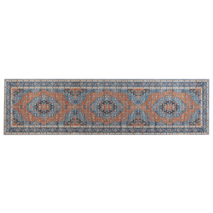 Beliani Runner Rug Runner Blue and Orange Polyester 80 x 300 cm Oriental Distressed Living Room Bedroom Decorations Material:Polyester Size:xx80