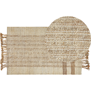 Beliani Area Rug Beige Jute 80 x 150 cm Rectangular with Tassels Geometric Pattern Handwoven Boho Style Bedroom Living Room Material:Jute Size:xx80