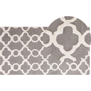 Beliani Rug Grey Wool 80 x 150 cm Trellis Quatrefoil Pattern Hand Tufted Oriental Moroccan Clover Material:Wool Size:xx80