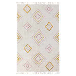 Beliani Cotton Tufted Rug  Off-white Color 140x200 cm  with Multicolor Geometric Pattern Rectangular Material:Cotton Size:xx140
