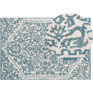 Beliani Area Rug White Blue Wool 140 x 200 cm Flat Weave Hand Tufted Oriental Pattern Material:Wool Size:xx140