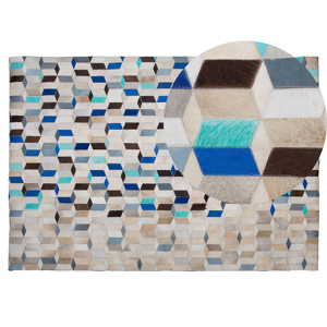 Beliani Area Rug Carpet Multicolour Cowhide Leather Patchwork Geometric Pattern Rectangular 140 x 200 cm Material:Leather Size:xx140