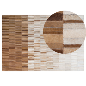 Beliani Area Rug Beige Leather 140 x 200 cm Rectangular Patchwork Handcrafted Material:Cowhide Leather Size:xx140