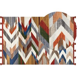 Beliani Kilim Area Rug Multicolour Wool and Cotton 200 x 300 cm Handmade Woven Boho Patchwork Pattern with Tassels Material:Wool Size:xx200