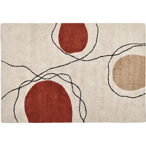 Beliani Area Rug Cotton Beige and Red 140 x 200 cm Abstract Pattern Low Pile Modern Material:Cotton Size:xx140