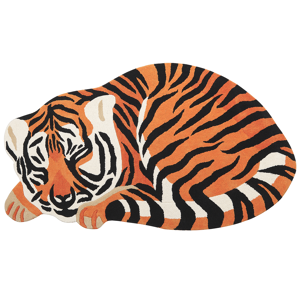 Beliani Kids Rug Orange Wool Cotton Backing 100 x 155 cm Playroom Mat Animal Tiger Print Kids Room Bedroom Material:Wool Size:xx100