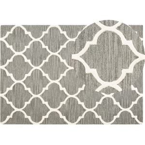 Beliani Rug Grey Wool 160 x 230 cm Trellis Quatrefoil Pattern Hand Tufted Oriental Moroccan Clover Material:Wool Size:xx160