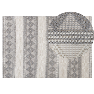 Beliani Area Rug Light Beige and Grey Wool Polyester 140 x 200 cm Hand Woven Geometric Pattern Boho Living Room Bedroom Material:Wool Size:xx140