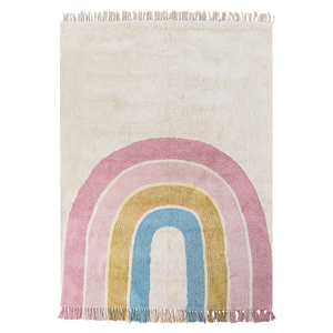 Beliani Area Rug Beige and Multicolour Cotton Rainbow Pattern 140 x 200 cm Low Pile for Children Playroom  Material:Cotton Size:xx140
